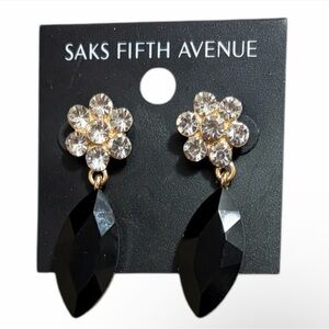 Saks Fifth Avenue Crystal and Black Drop Earrings